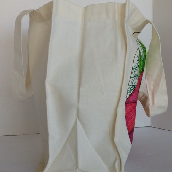 Handmade Reusable Tote Bag With Hand Painted Monarch Butterfly on a Pink Flower - Picture 14 of 16